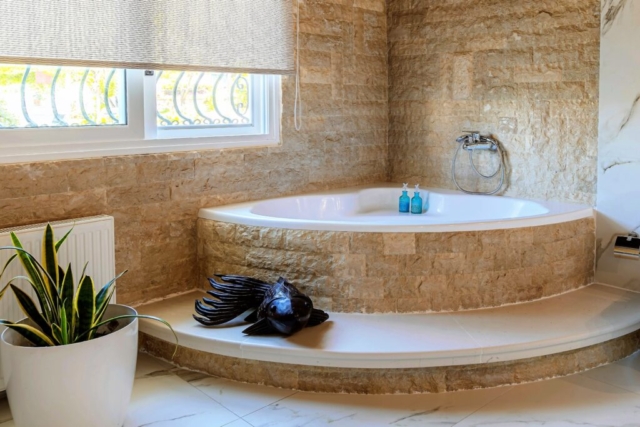 Enough space is provided by a spacious corner bath